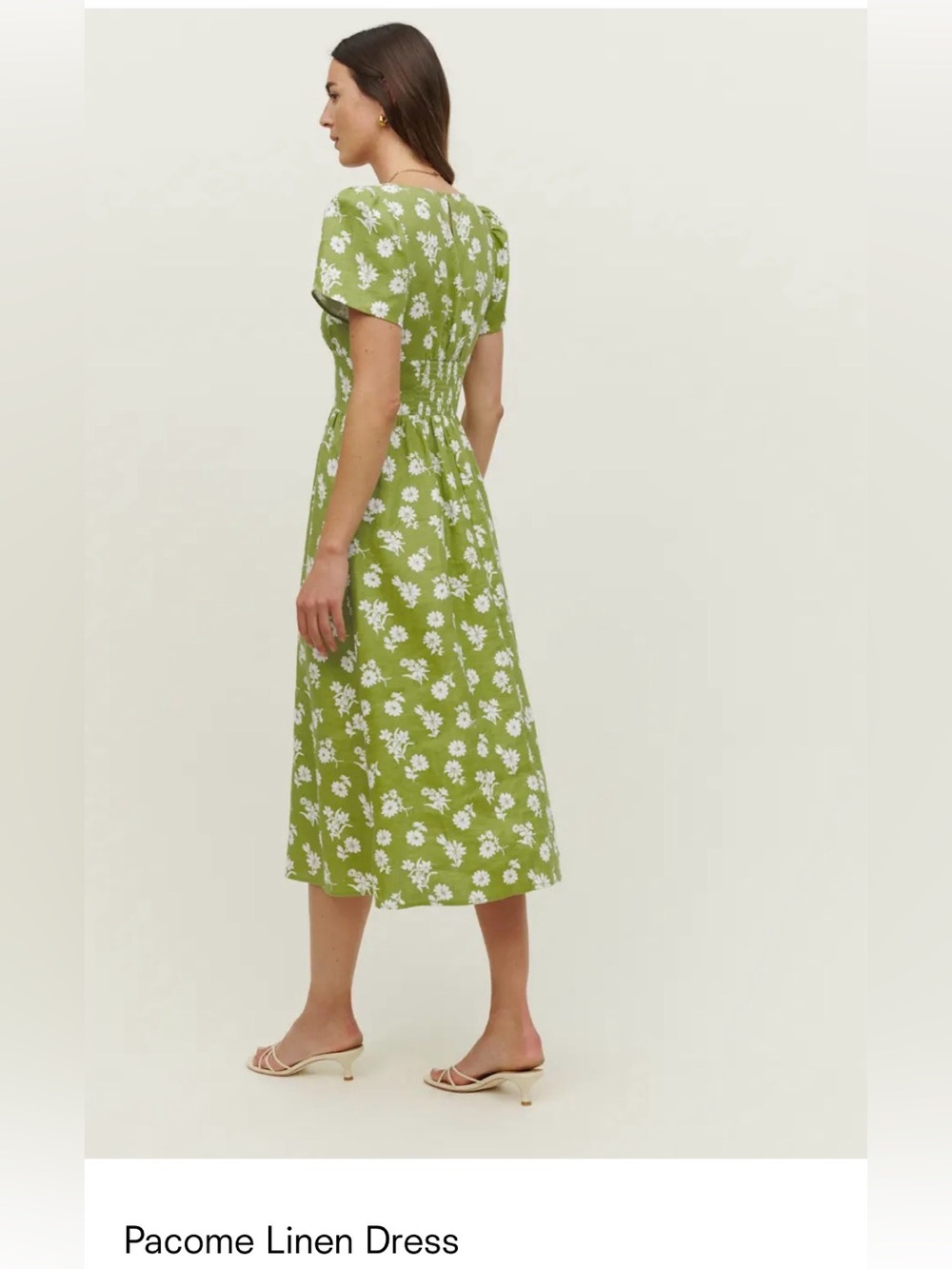 Reformation Pacome Linen Dress Green Floral Midi Dress Size 6 - Picture 4 of 8